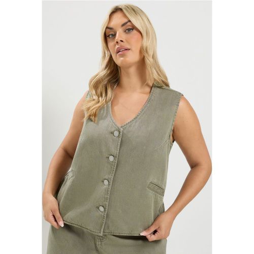 Gilet En Denim Vert Kaki Délavé Size 42 - Yours - Modalova