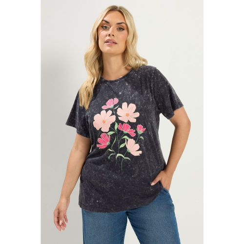 Tshirt Gris Délavé À Fleurs Size 46 - Yours - Modalova