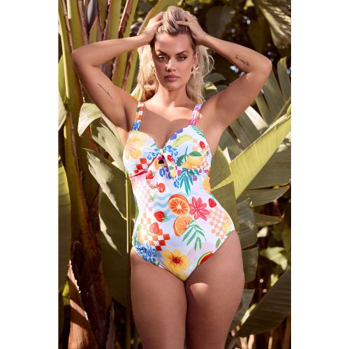 Maillot De Bain Rose Et Blanc À Imprimé Estival Mixte Size 58-60 - Yours - Modalova