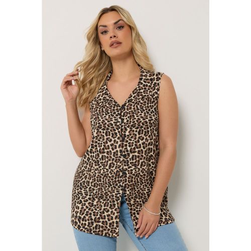 Top Marron À Imprimé Léopard Avec Col Size 50-52 - Yours - Modalova