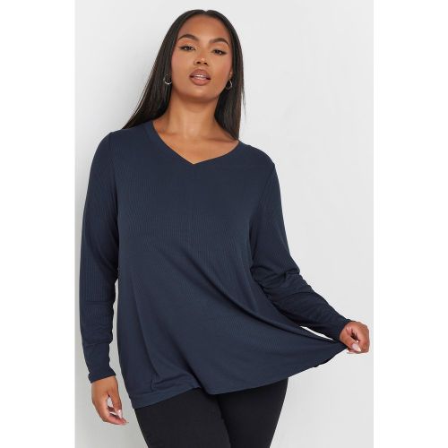 Top Bleu Marine Nervuré Volanté Manches Longues Size 42 - Yours - Modalova