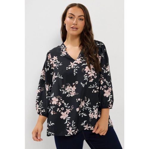 Top Noir À Imprimé Floral Avec Encolure Fendue Size 46 - Yours - Modalova