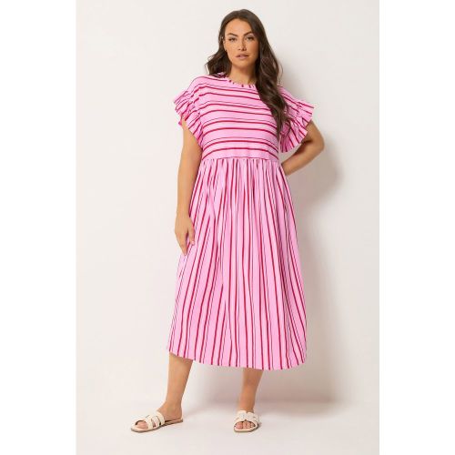Robe À Manches Volantées Rose À Rayures Size 44 - Yours - Modalova