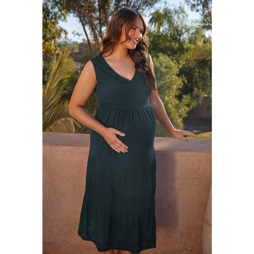 Maternity Robe Midi Bleue Marine Broderie Anglaise Size 46 - Bump It Up - Modalova