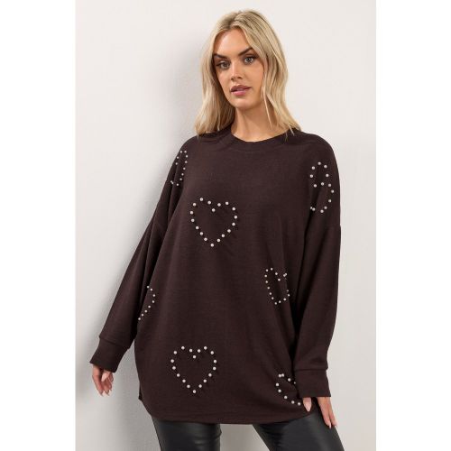 Pull Doux Marron Chocolat Orné De Perles Size 58-60 - Yours - Modalova