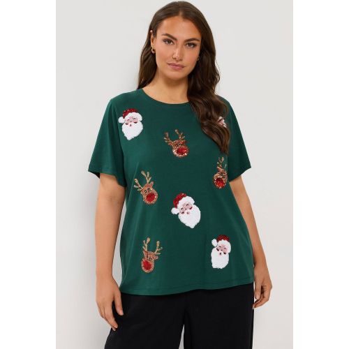Tshirt Fantaisie Vert Orné De Sequins Size 44 - Yours - Modalova
