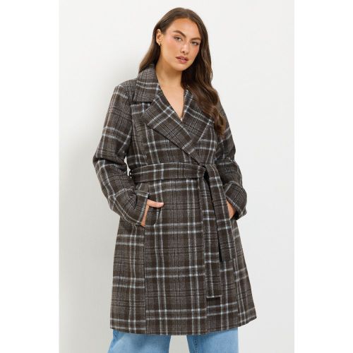 Manteau Portefeuille Long À Carreaux Marron Chocolat Size 58-60 - Yours - Modalova