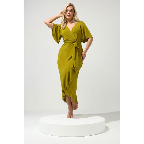 Robe Cachecœur Longue Vert Chartreuse À Manches Courtes Et Volants Size 50 - Yours London - Modalova
