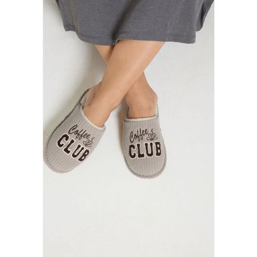Beige 'Coffes Club' Slogan Slippers Size 38-39 - Yours - Modalova
