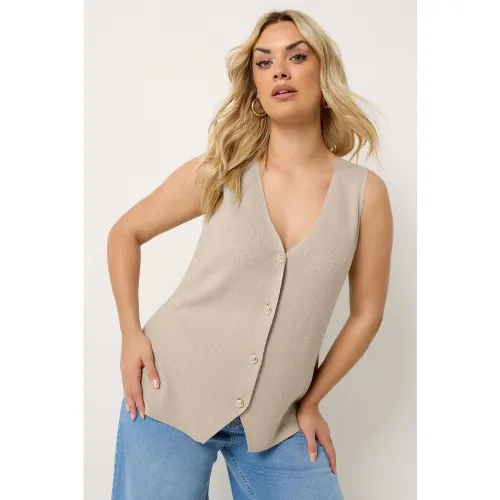 Gilet Allongé Marron Naturel En Maille Size 62-64 - Yours - Modalova