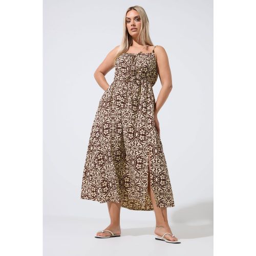 Robe Marron À Motif Abstrait Avec Bretelles À Nouer Size 44 - Limited Collection - Modalova