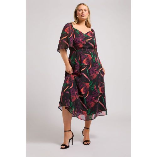Robe Maxi Noire & Orangée Design Floral Volanté Size 54-56 - Yours London - Modalova