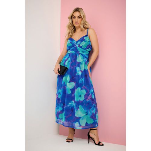 London Robe Longue En Mousseline Bleue À Fleurs Size 48 - Yours - Modalova