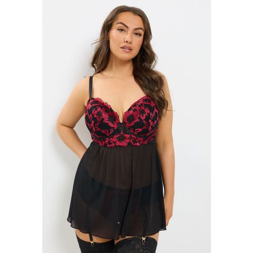 Babydoll En Dentelle Noire Et Rouge Size 100E - Yours - Modalova