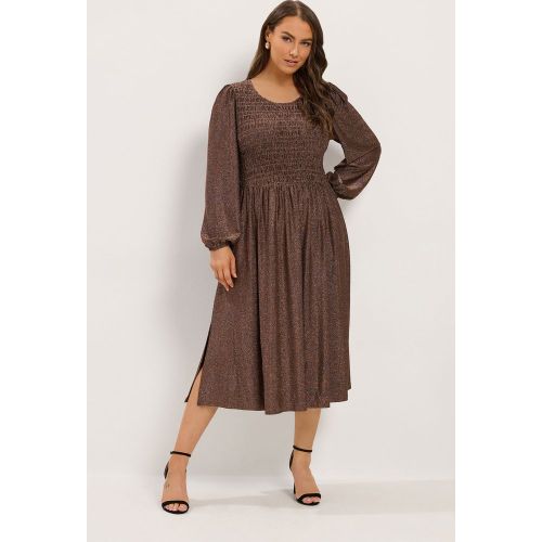 Robe Péplum Milongue Smockée Ton Or Scintillant Size 40 - Yours - Modalova