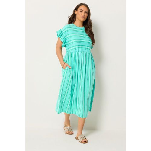 Robe À Manches Volantées Verte À Rayures Size 46 - Yours - Modalova