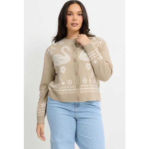 Cardigan En Maille Marron Naturel À Motif Cygne Size 54-56 - Limited Collection - Modalova