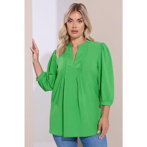 Blouse À Plis Nervurés Et Carreaux Tissés Vert Size 44 - Yours - Modalova