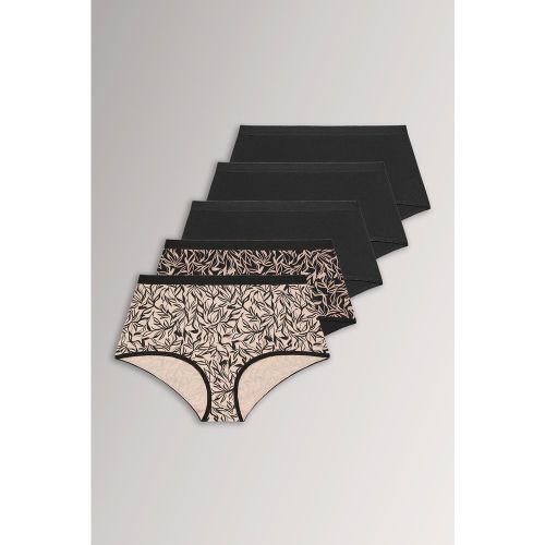 Lot De 5 Culottes Hautes Grande Taille Noires À Imprimé Feuilles Size 46-48 - Yours - Modalova