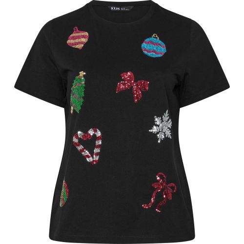 Tshirt Fantaisie Noir Avec Motif Boule De Noël À Sequins Size 40 - Yours - Modalova