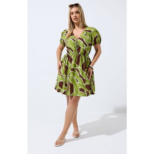 Robe Courte Verte À Imprimé Feuille De Palmier Size 46 - Limited Collection - Modalova