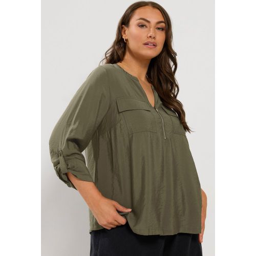 Blouse Vert Kaki Avec Détail Zippé Size 58-60 - Yours - Modalova