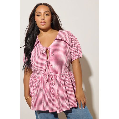 Blouse À Carreaux Vichy Rouge Nouée Sur Le Devant Size 42 - Yours - Modalova