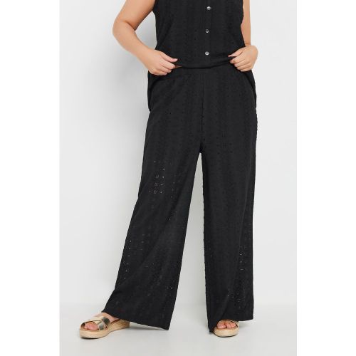 Pantalon Noir Wide Leg En Lin Broderie Anglaise Size 50-52 - Yours - Modalova