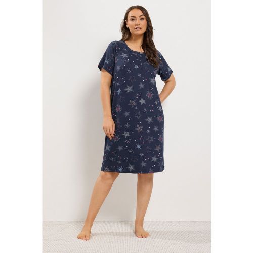 Chemise De Nuit Midaxi Bleu Marine À Patte De Boutonnage Et Motif Mosaïque Étoilée Size 46-48 - Yours - Modalova