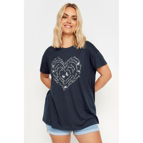 Tshirt Bleu Marine Coeur & Papillons Positivity , Grande Taille & Courbes - Yours - Modalova