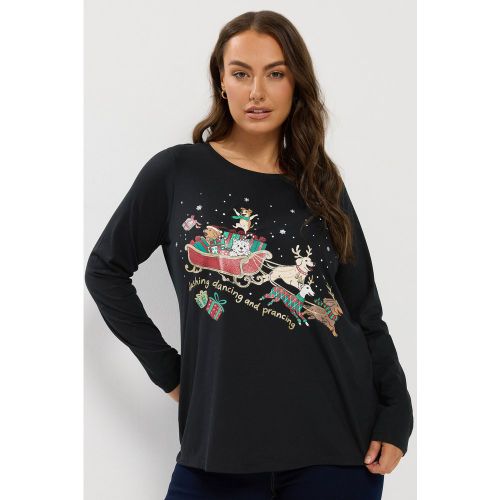 Tshirt Fantaisie De Noël Noir « Dashing Dancing And Prancing » Size 54-56 - Yours - Modalova