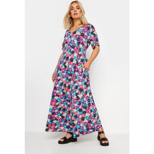 Robe Maxi En Jersey Floral Rose & Bleu , Grande Taille & Courbes - Yours - Modalova