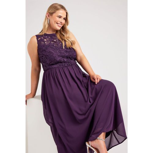 Robe Maxi Violette Design Dentelle & Plissé Size 46 - Yours London - Modalova