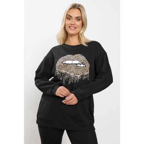 Sweatshirt Noir À Paillettes Et Lèvres Léopard Size 46 - Yours - Modalova