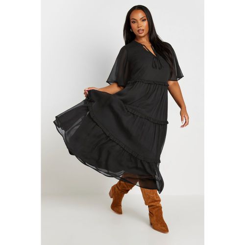 Curve Black Chiffon Tiered Midaxi Dress, Grande Taille & Courbes - Yours - Modalova