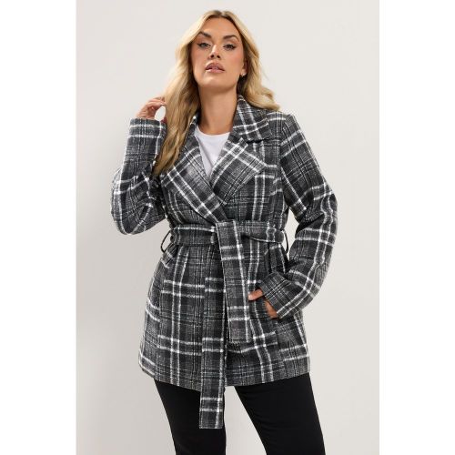 Manteau Croisé À Carreaux Noir Size 58-60 - Yours - Modalova
