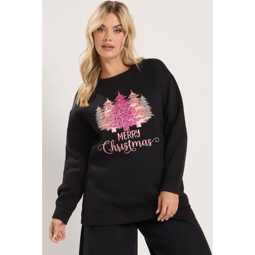Sweatshirt Fantaisie Noir « Merry Christmas » Avec Sapin De Noël En Sequins Size 44 - Yours - Modalova