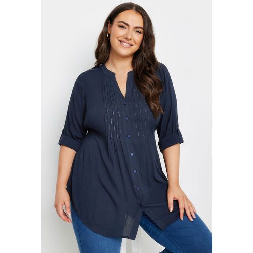 Curve Navy Blue Pintuck Embellished Shirt, Grande Taille & Courbes - Yours - Modalova