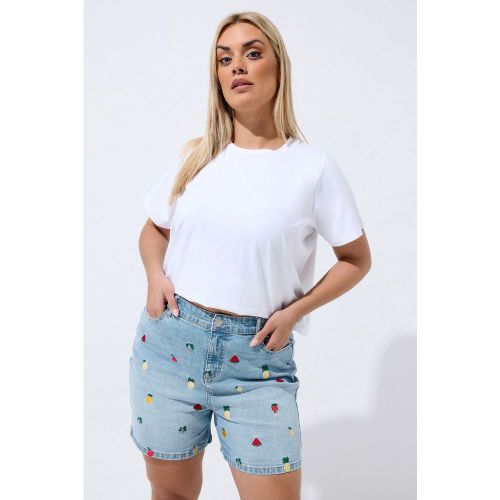 Short En Jean Bleu À Fruits Brodés Size 54-56 - Limited Collection - Modalova