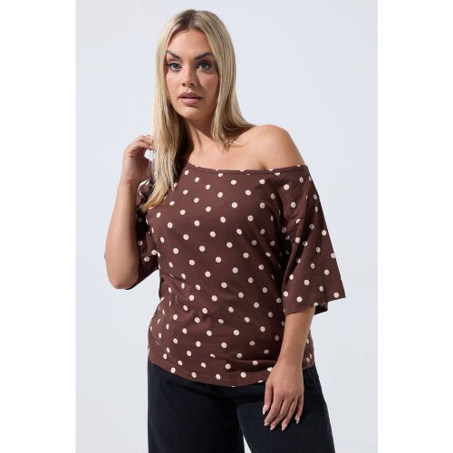Tshirt Épaule Dénudée Marron Chocolat À Pois Size 42 - Limited Collection - Modalova
