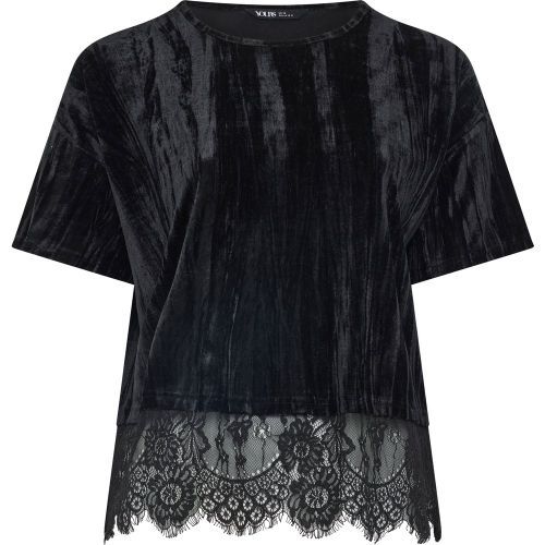 Top Noir En Panne De Velours À Ourlet En Dentelle Size 44 - Yours - Modalova