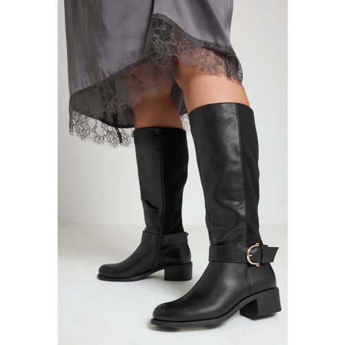 Buckle Stretch Panel Knee High Boots In Extra Wide Eee Fit Size 43EEE - Yours - Modalova