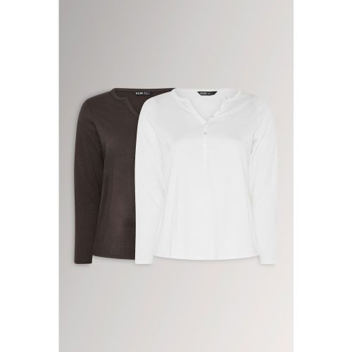 Et Lot De 2 Tshirts À Col Tunisien En Coton Marron Chocolat Et Ivoiresize 42 - Yours - Modalova