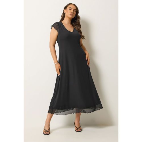 Robe Longue Noire À Mancherons En Mesh Size 42 - Yours - Modalova