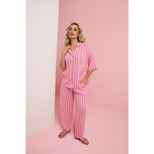 Pantalon Large Rose Effet Froissé À Rayures Size 46 - Yours - Modalova