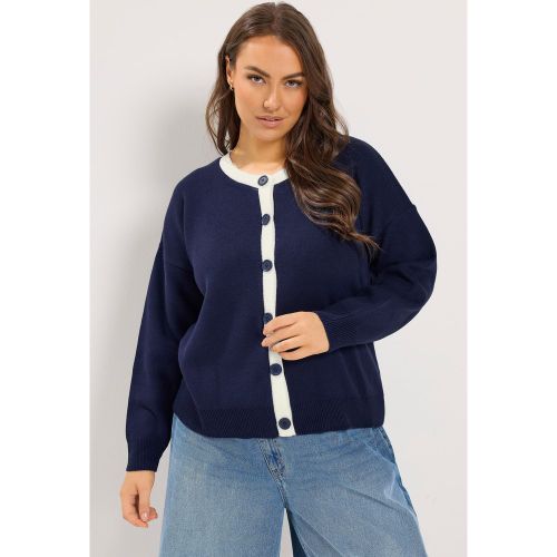Cardigan En Maille Contrastée Bleu Marine Size 42-44 - Yours - Modalova