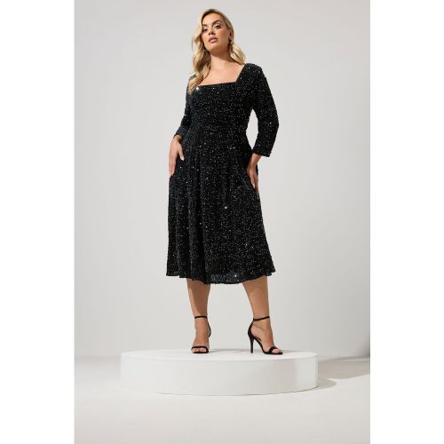 Robe Patineuse Noire En Velours À Sequins Size 40 - Yours London - Modalova