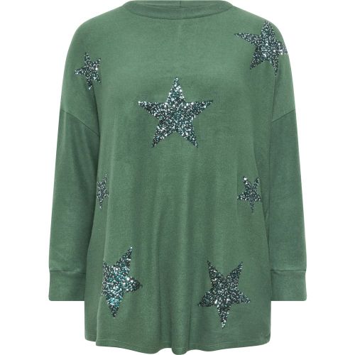 Sweatshirt Vert Doux Au Toucher À Étoiles En Sequins Size 50-52 - Yours - Modalova