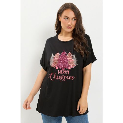 Tshirt Noir « Merry Christmas » Avec Sapin De Noël En Sequins Size 44 - Yours - Modalova