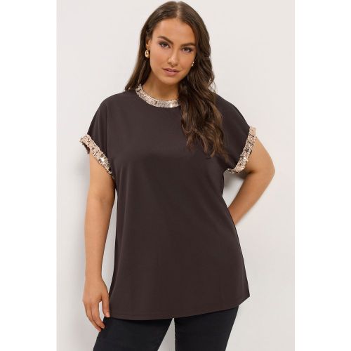 Tshirt Marron Chocolat Bordé De Sequins Size 40 - Yours - Modalova
